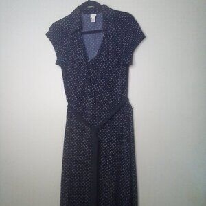 Merona Dress M Women Wrap Front Belt Short Sleeve Polka Dot Black White